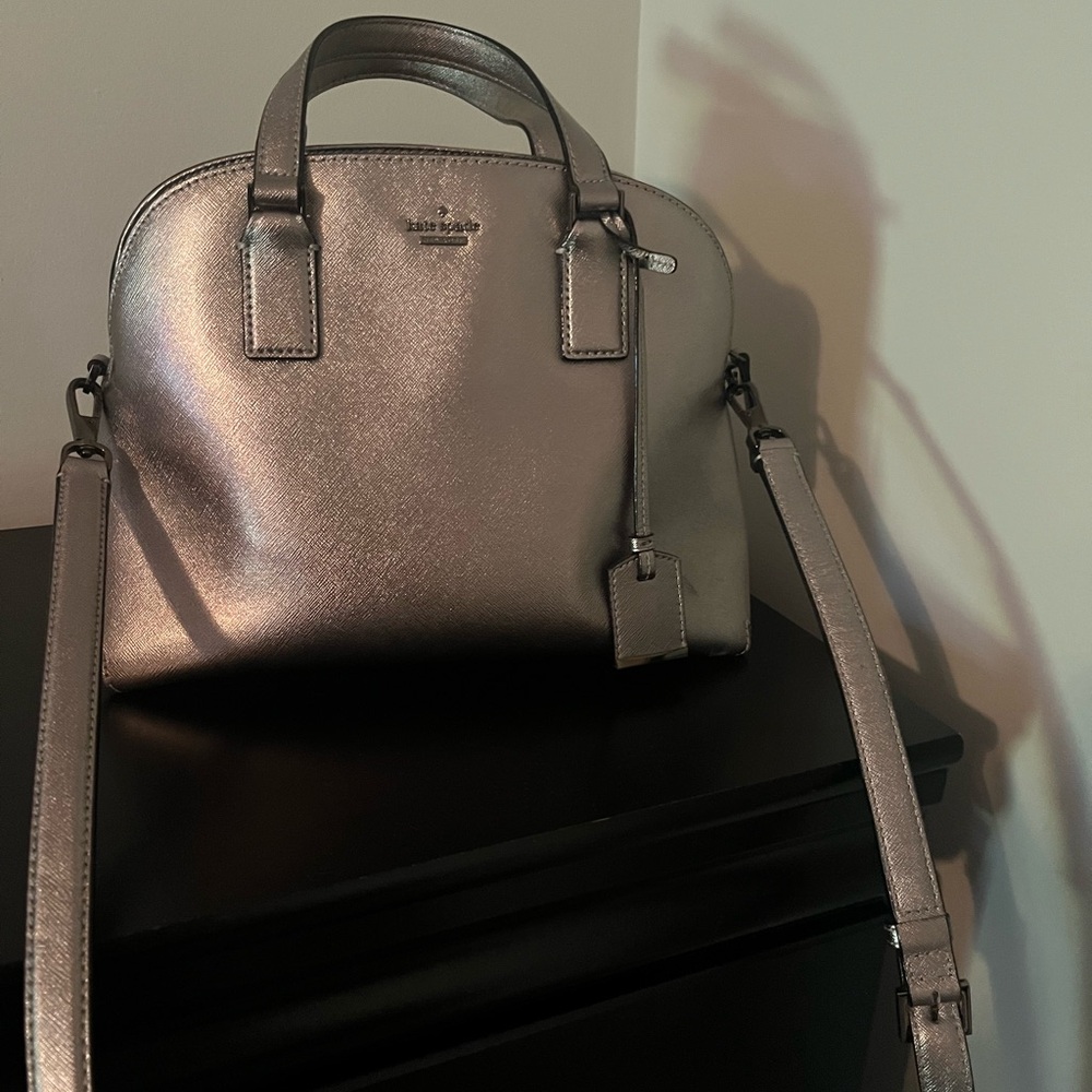 Kate Spade Silver Satchel with Structured Design